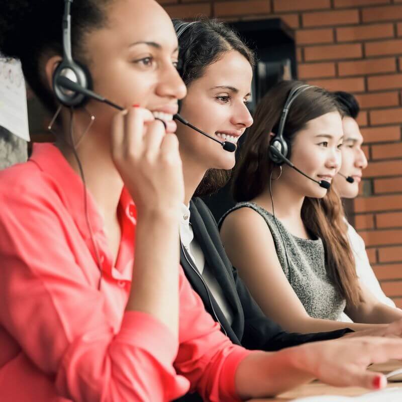 Virtual receptionists taking calls in a call center